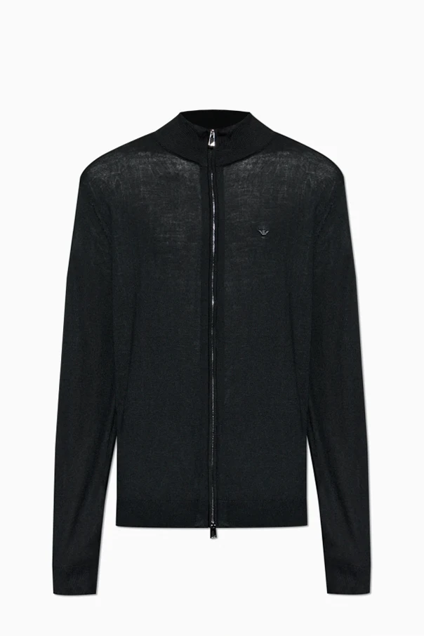 SCHWARZ Wollcardigan mit Stehkragen