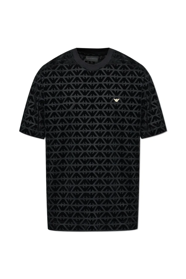 CZARNY T-shirt z monogramem o aksamitnym wykończeniu