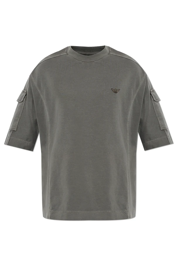 SZARY T-shirt z kieszenią na rękawach