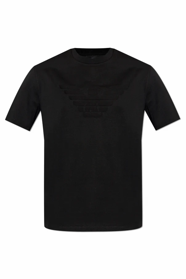 CZARNY T-shirt z logo o aksamitnym wykończeniu