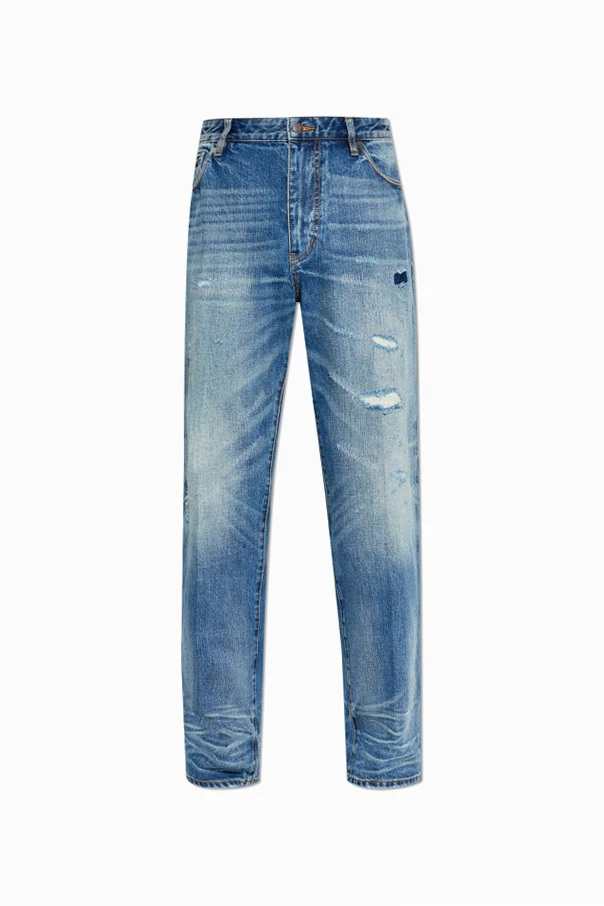 NIEBIESKI Jeansy z efektem `vintage`