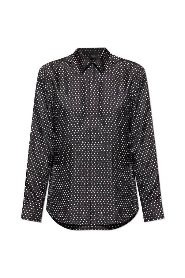 CZARNY Jedwabna koszula ze wzorem w kropki
