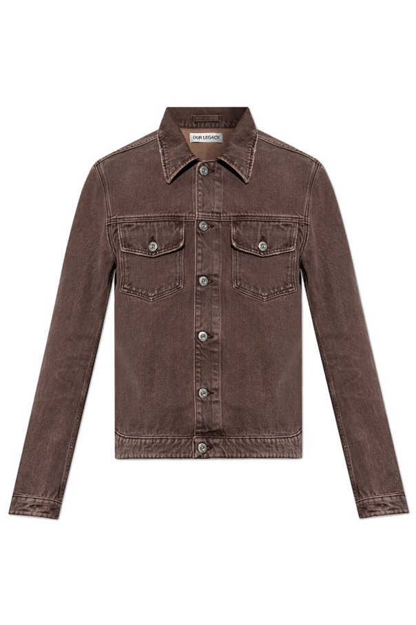 BRĄZOWY Kurtka jeansowa z kieszeniami