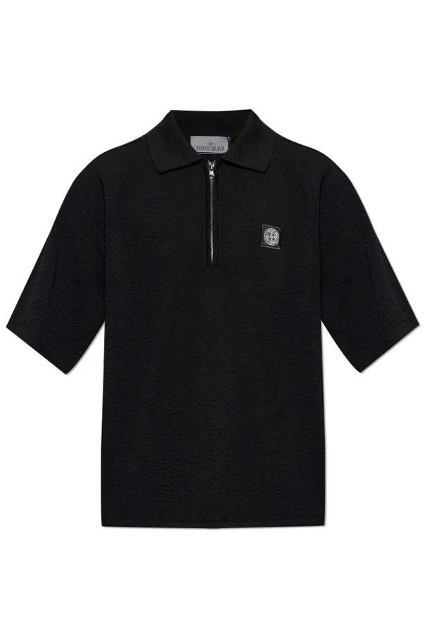 SCHWARZ Polo mit Logo-Aufnäher