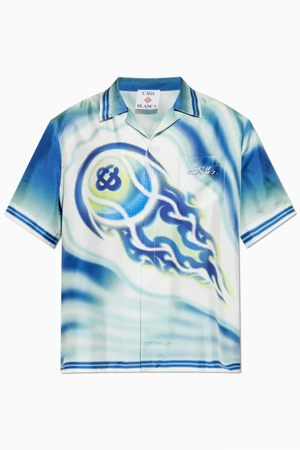 NIEBIESKI Jedwabna koszula z logo