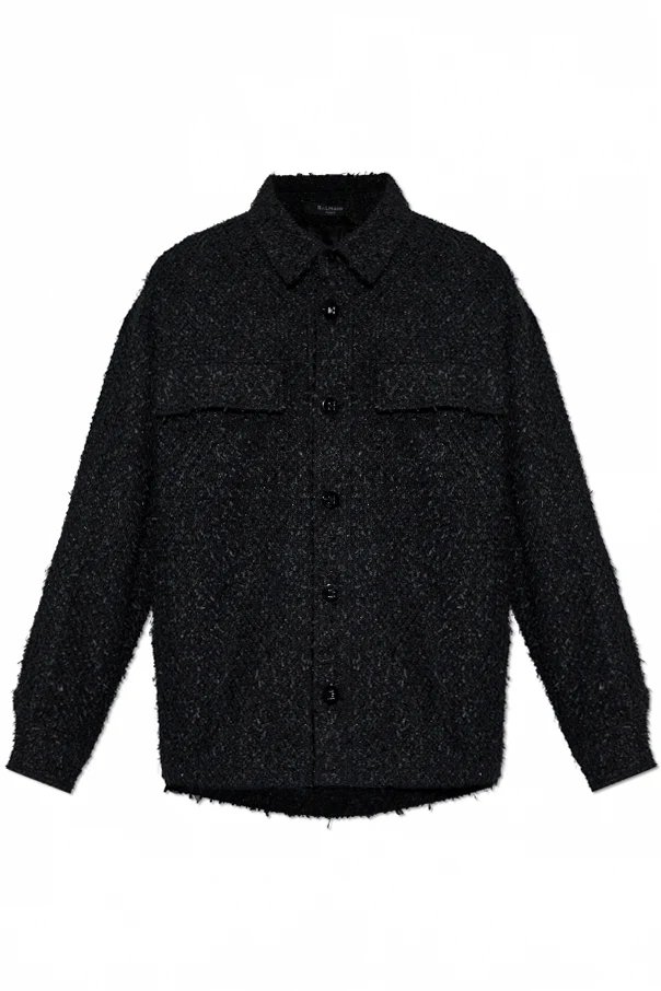 CZARNY Tweedowa kurtka z lureksową nicią