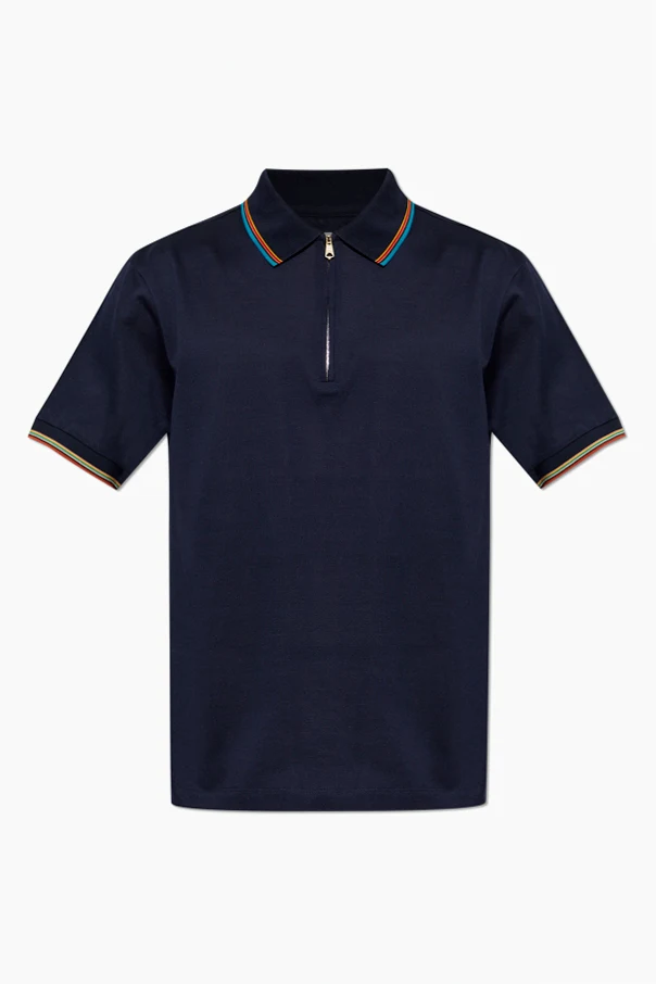 GRANATOWY T-shirt z kołnierzem