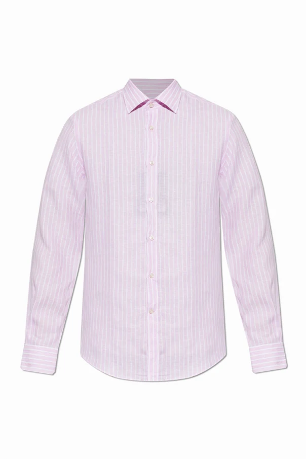 RÓŻOWY Lniana koszula w prążki