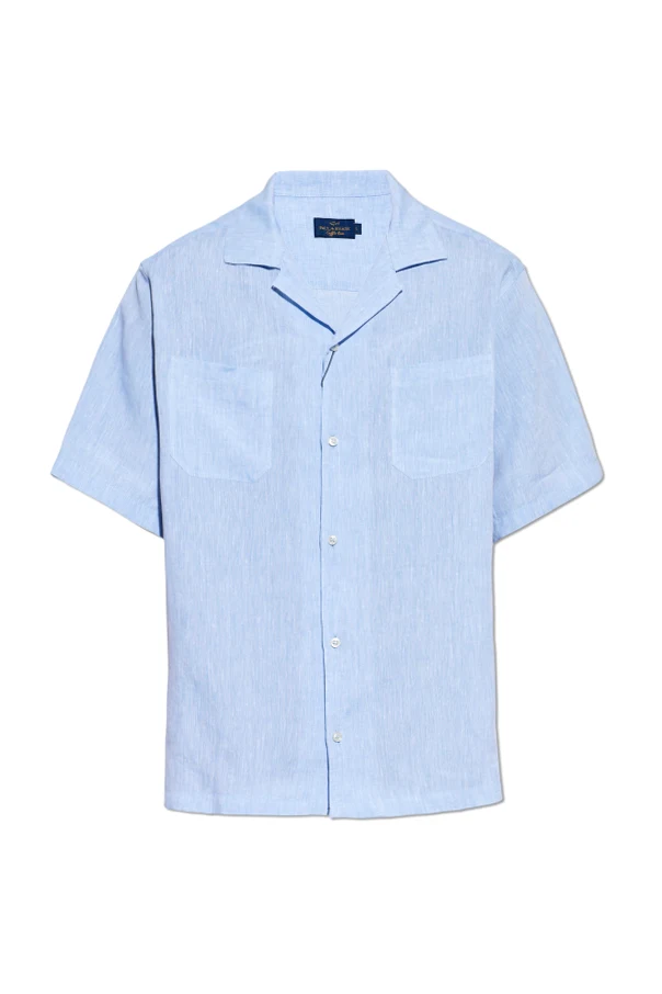 NIEBIESKI Lniana koszula z krótkimi rękawami