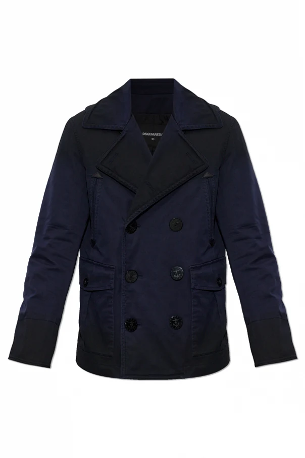 GRANATOWY Płaszcz dwurzędowy