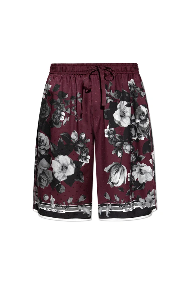 BURGUNDY Silk shorts with a floral motif
