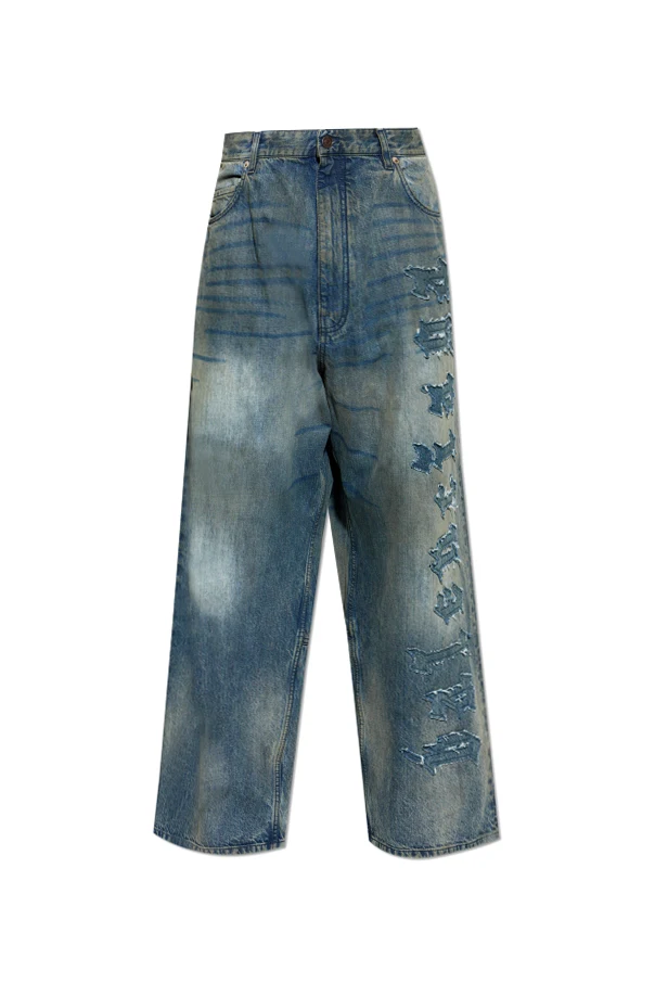 NIEBIESKI Jeansy z efektem `vintage`