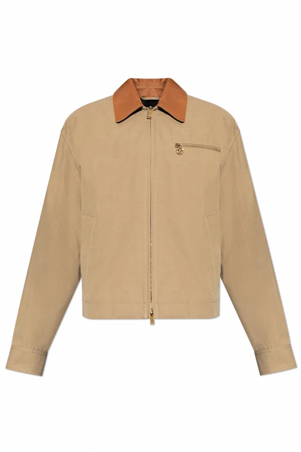 beżowy Kurtka ze skórzanym kołnierzem