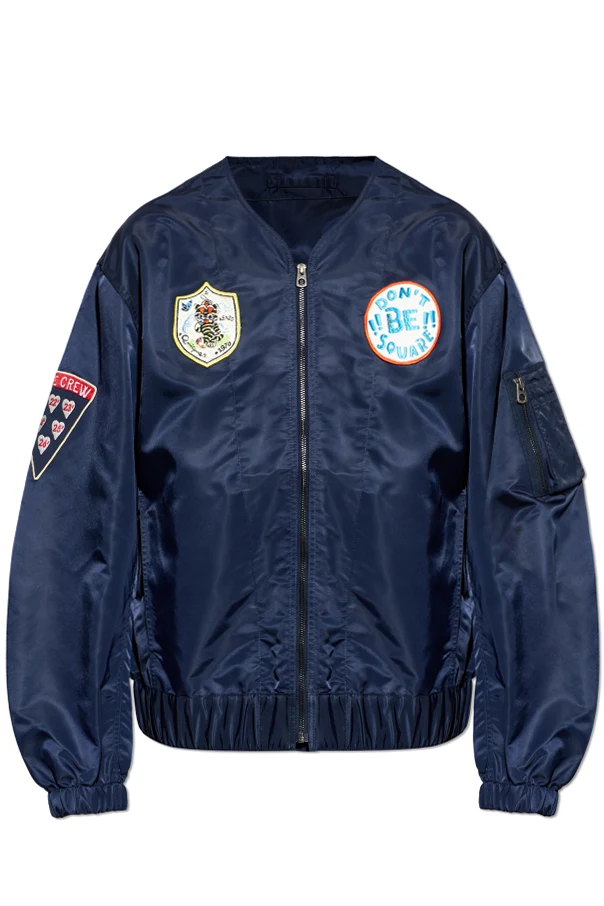 GRANATOWY Kurtka typu `bomber` z naszywkami