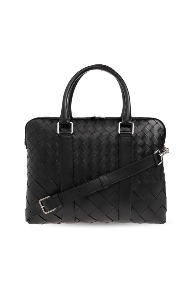 BLACK Briefcase with Intrecciato weave