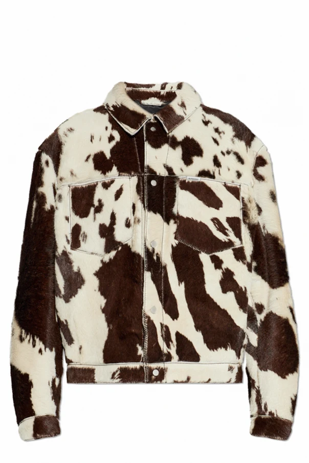 BRĄZOWY Skórzana kurtka z motywem zwierzęcym