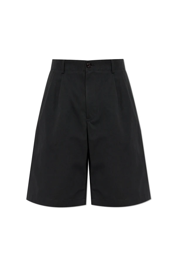 CZARNY Bawełniane szorty z zaszewkami