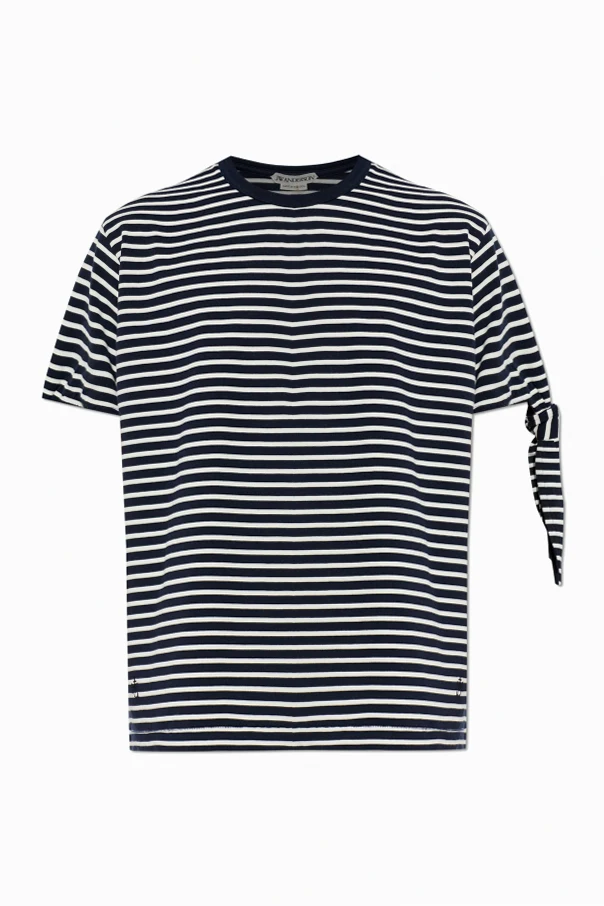 CZARNY T-shirt ze wzorem w pasy