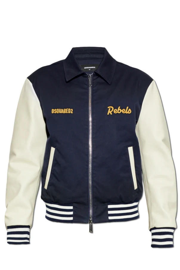 GRANATOWY Kurtka z logo typu ‘Bomber’