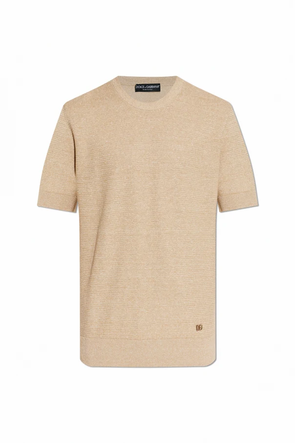 beige Knit t-shirt with a crew neckline