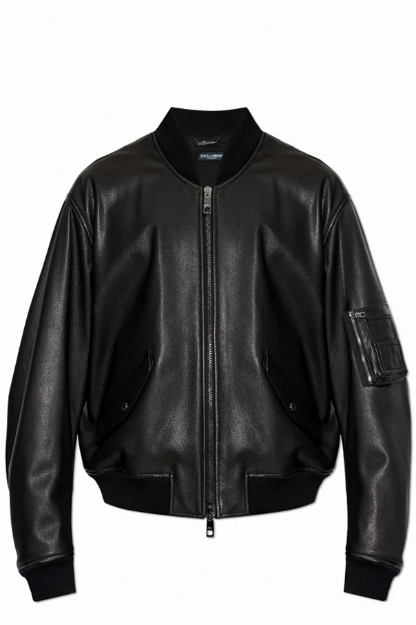 BLACK Leather bomber jacket