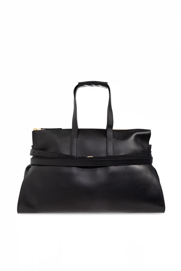 CZARNY Skórzana torba typu `shopper`
