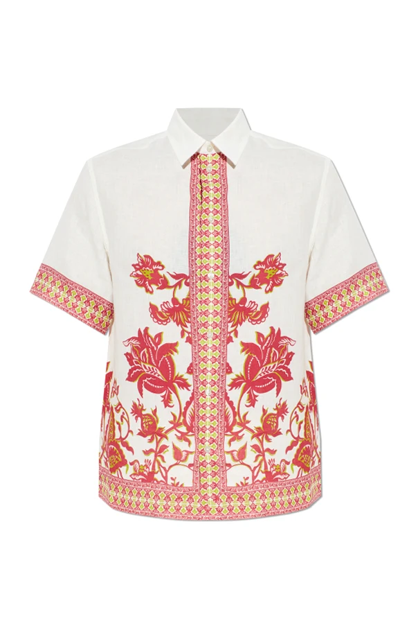 BIAŁY  Lniana koszula z krótkimi rękawami