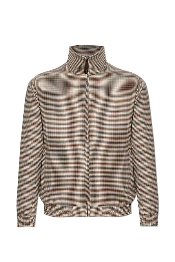 BRĄZOWY Ocieplana kurtka ze wzorem w kratę