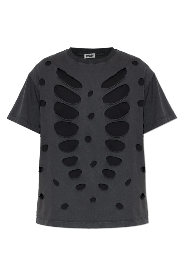 CZARNY T-shirt z efektem ‘Vintage’