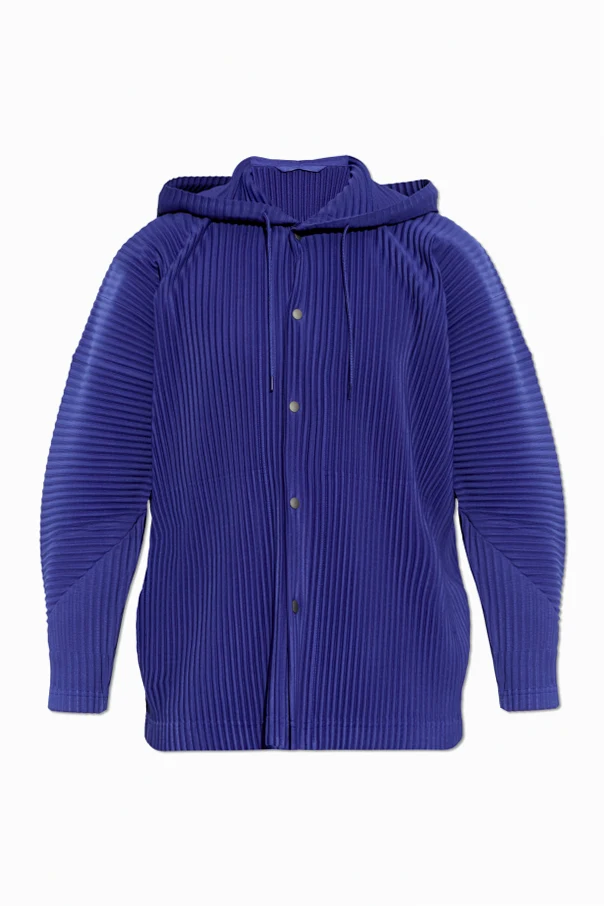GRANATOWY Plisowana kurtka z kapturem