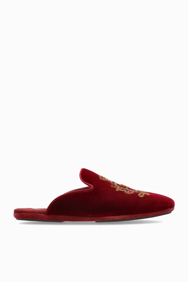 BURGUNDY Velvet slides with applique