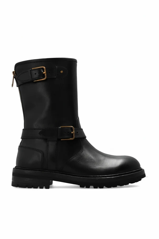 BLACK Leather biker boots