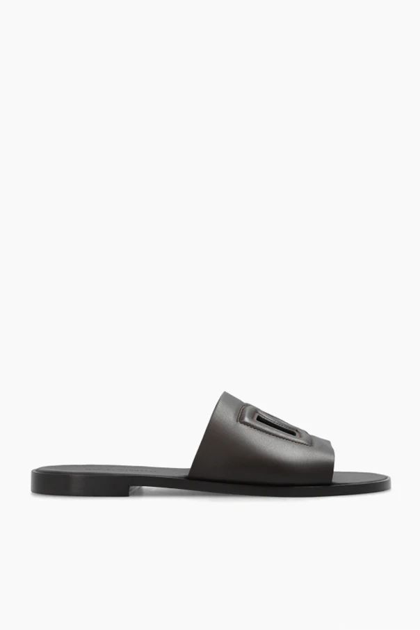 BROWN Leather slides