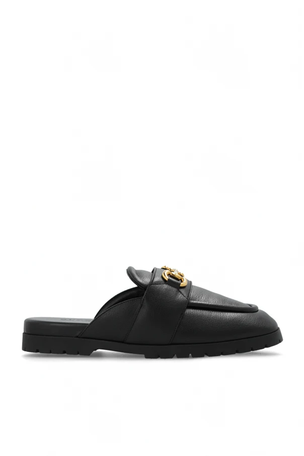 BLACK Leather slides