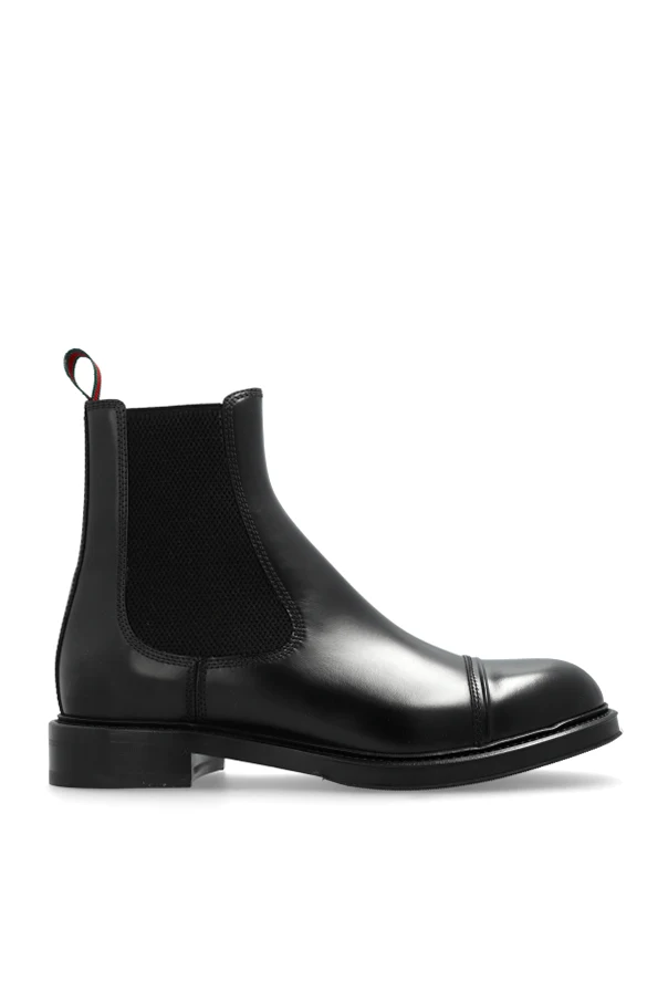 SCHWARZ Lederstiefel mit ‘Web’-Riemen