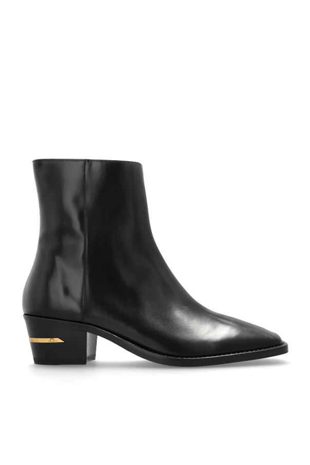 CZARNY Skórzane buty na obcasie