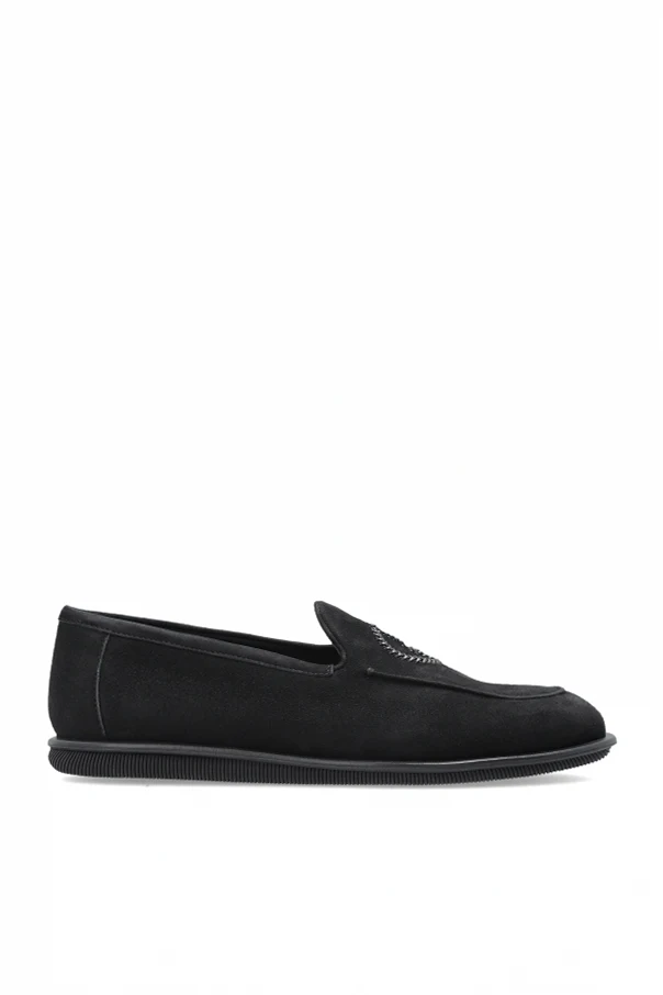 GRANATOWY Zamszowe buty z logo