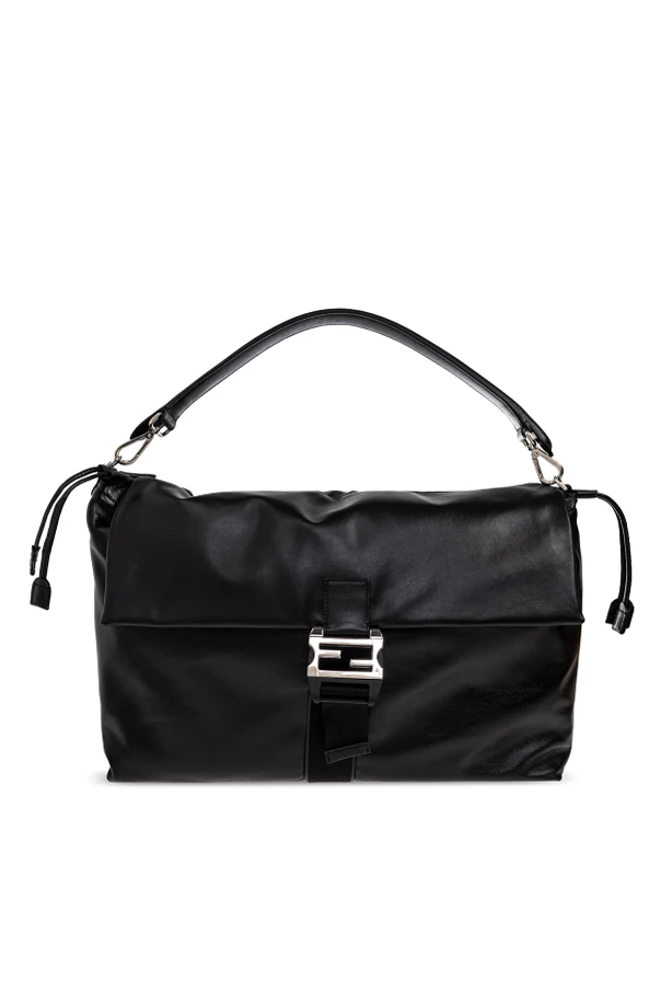 BLACK Leather shoulder bag "Flux Maxi"