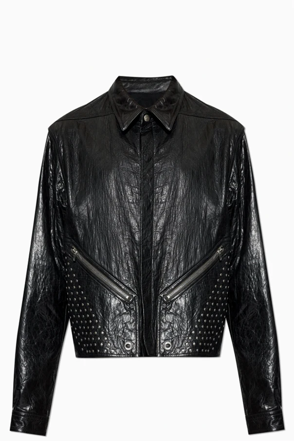 CZARNY Skórzana kurtka z ćwiekami