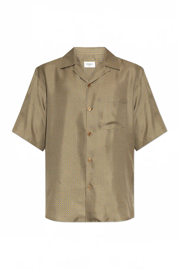 ZIELONY Jedwabna koszula z krótkimi rękawami