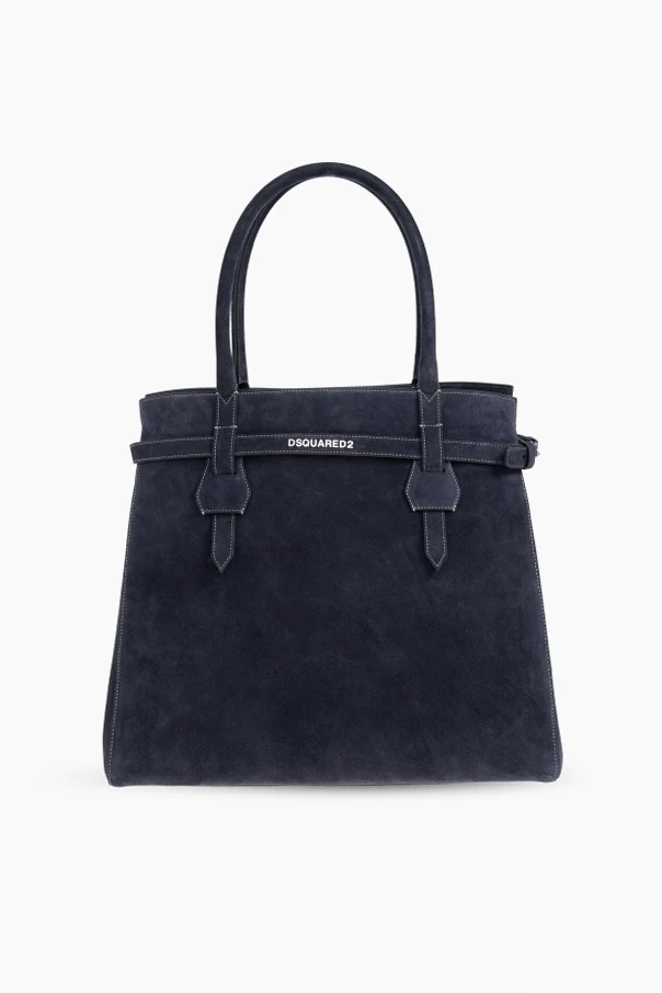 GRANATOWY Zamszowa torba typu `shopper`