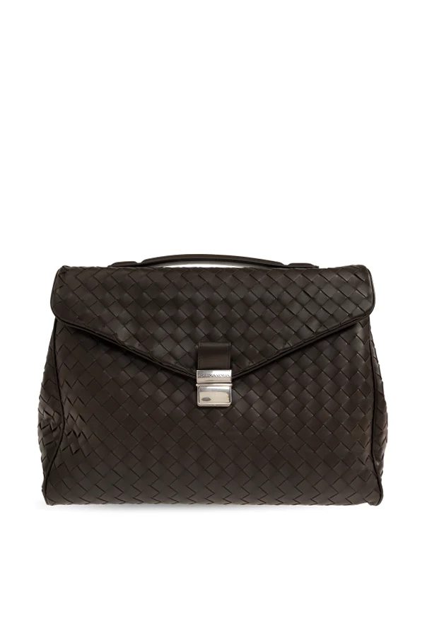 BRĄZOWY Skórzana aktówka do ręki