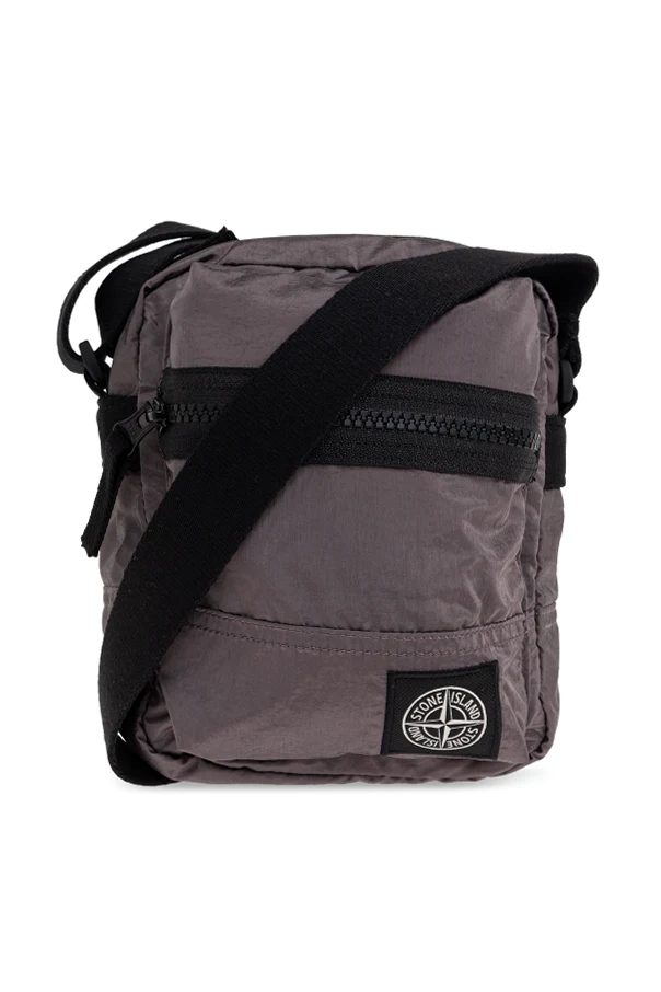 GRAU Schultertasche mit Logo-Patch