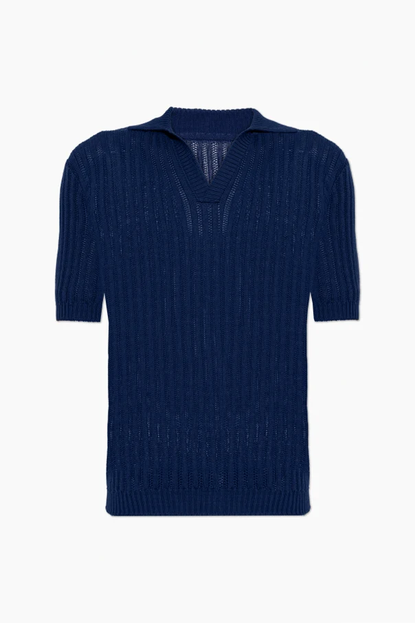 MARINEBLAU Poloshirt mit dekorativem Strickmuster