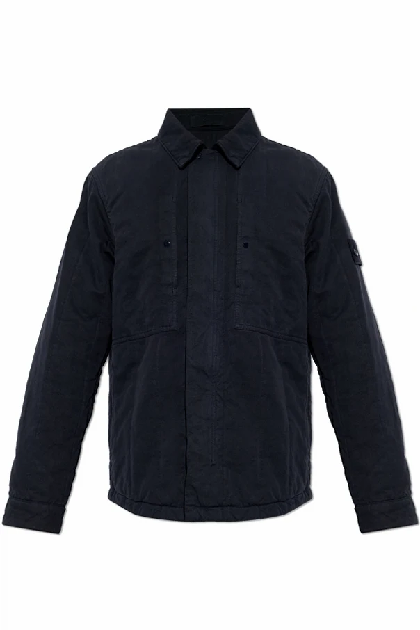 GRANATOWY Ocieplana kurtka z naszywką logo