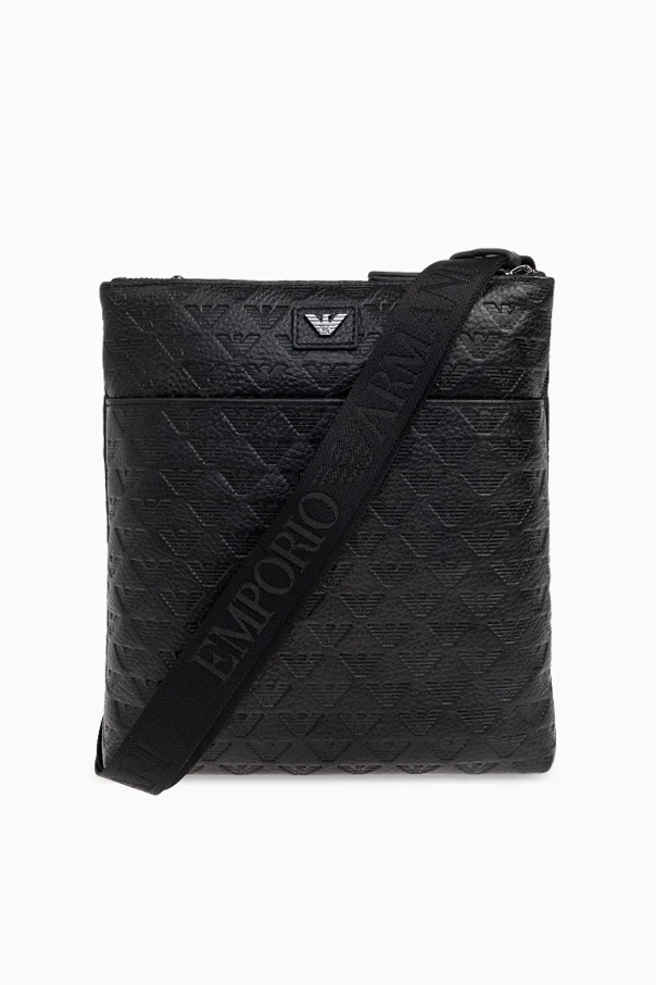 CZARNY Skórzana torba na ramię z monogramem
