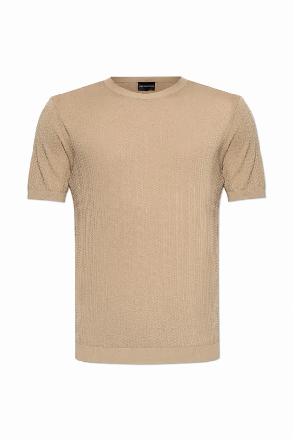 beżowy T-shirt z okrągłym dekoltem