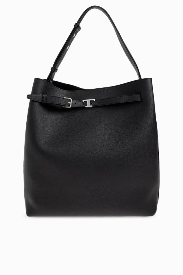 CZARNY Skórzana torba typu `shopper`