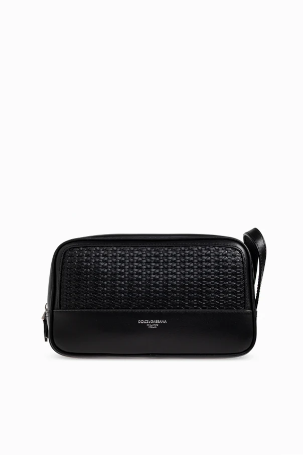 BLACK Leather toiletry bag with logo