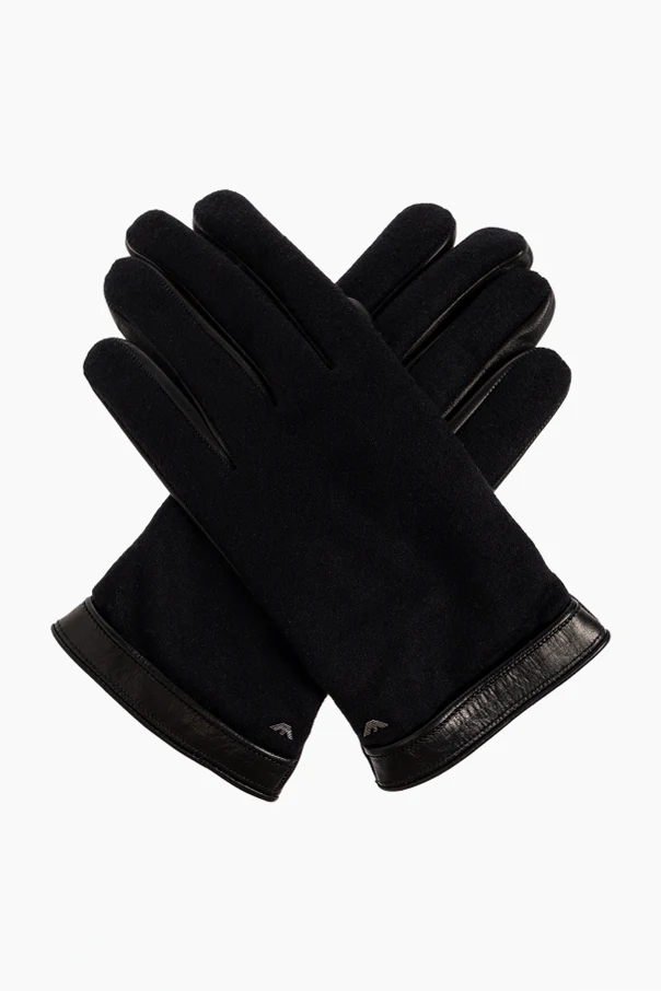 CZARNY Rękawice z aplikacją w kształcie logo